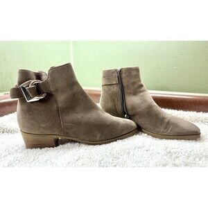 Aquatalia Suede Ankle Boots Women’s 8.5 9 Taupe Waterproof Block Heel Zip Bootie